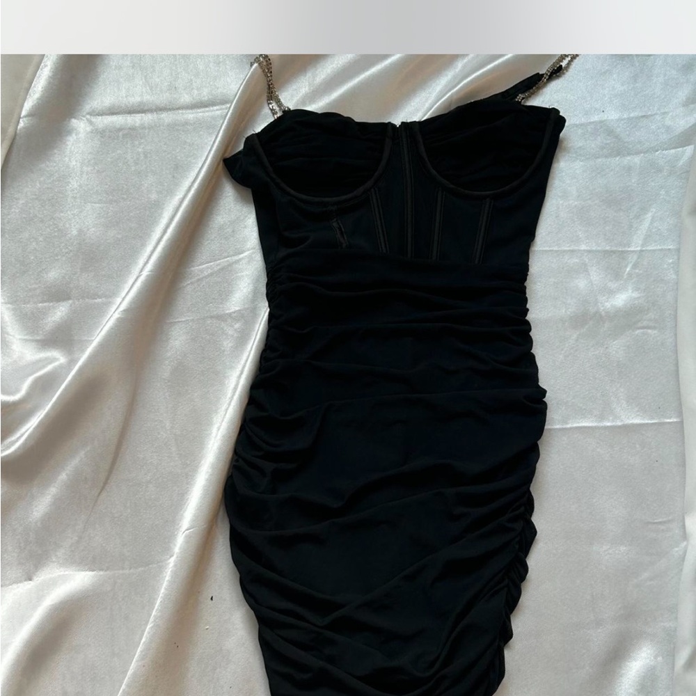 PrettyLittleThing Black Mini Dress with Chain Straps